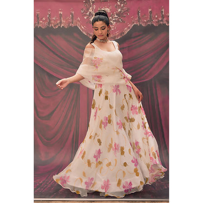 Geroo Jaipur Ethereal White Hand-Painted Chiffon Lehenga Set