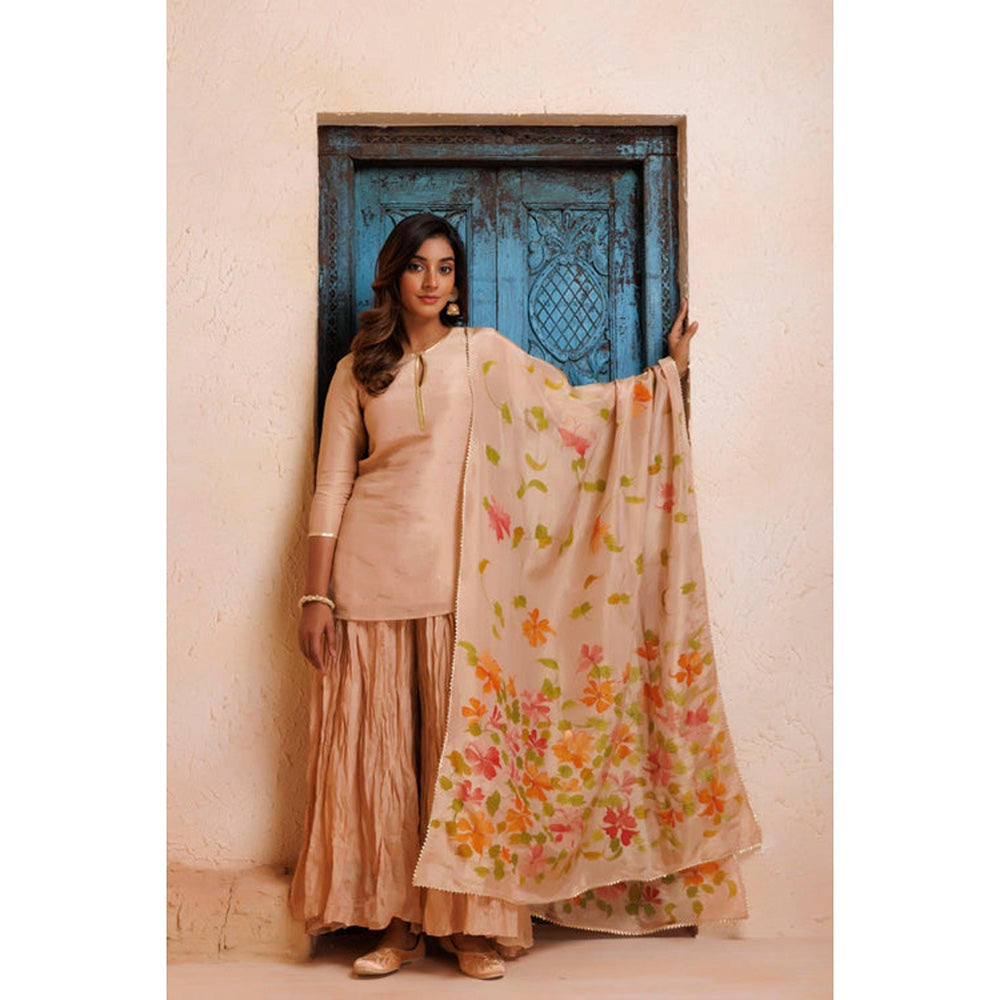 Geroo Jaipur Beige Embroidered sarara Kurta Set with Dupatta