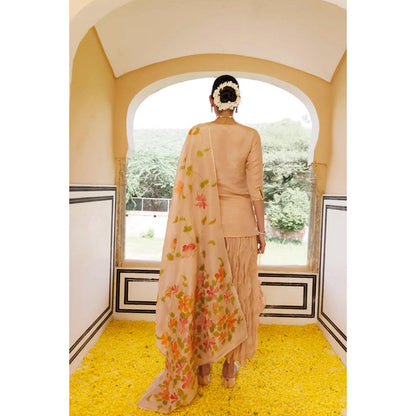 Geroo Jaipur Beige Embroidered sarara Kurta Set with Dupatta