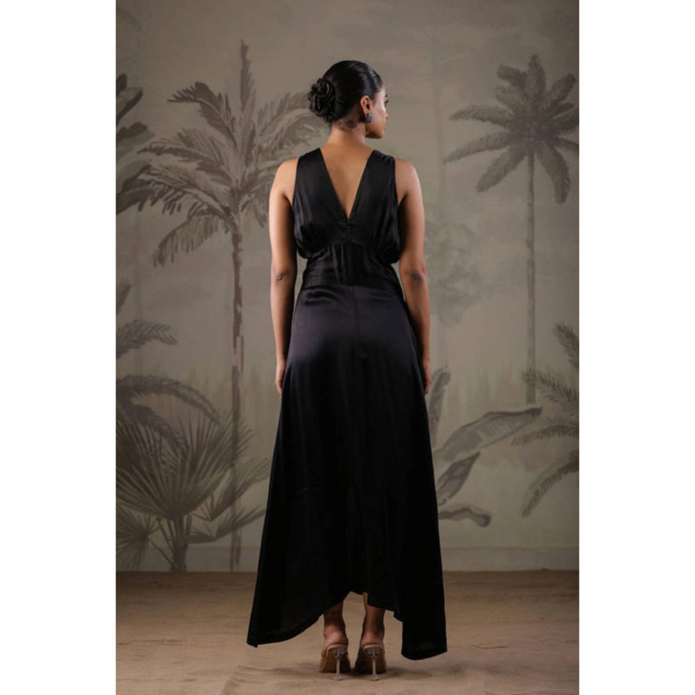Geroo Jaipur Black Dress with Hand Painted Black Scarf