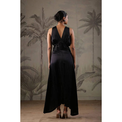 Geroo Jaipur Black Dress with Hand Painted Black Scarf