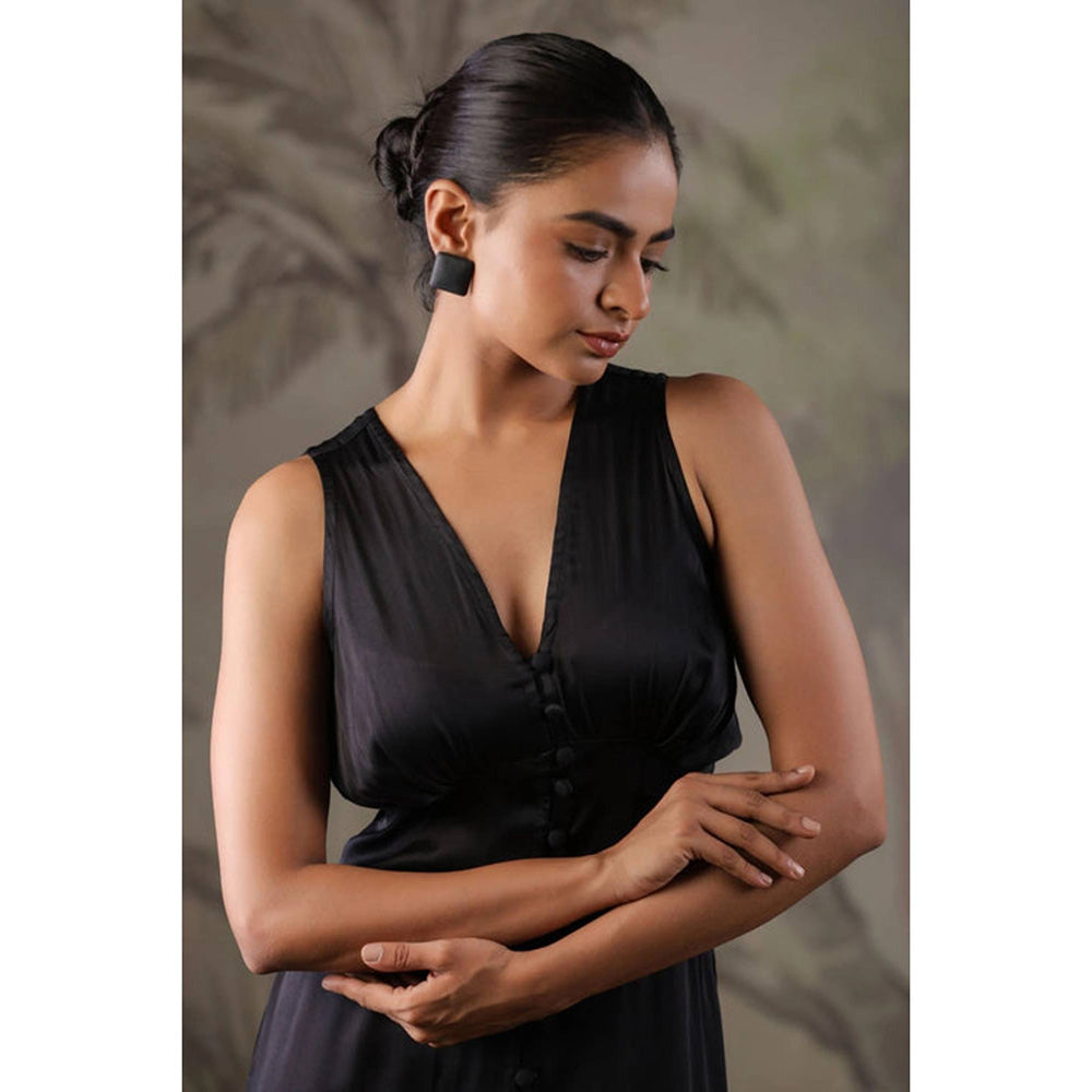 Geroo Jaipur Black Dress with Hand Painted Black Scarf