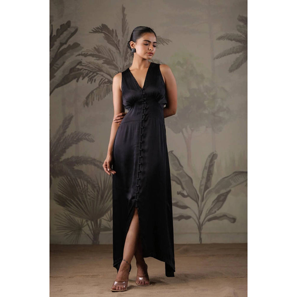 Geroo Jaipur Black Dress with Hand Painted Black Scarf