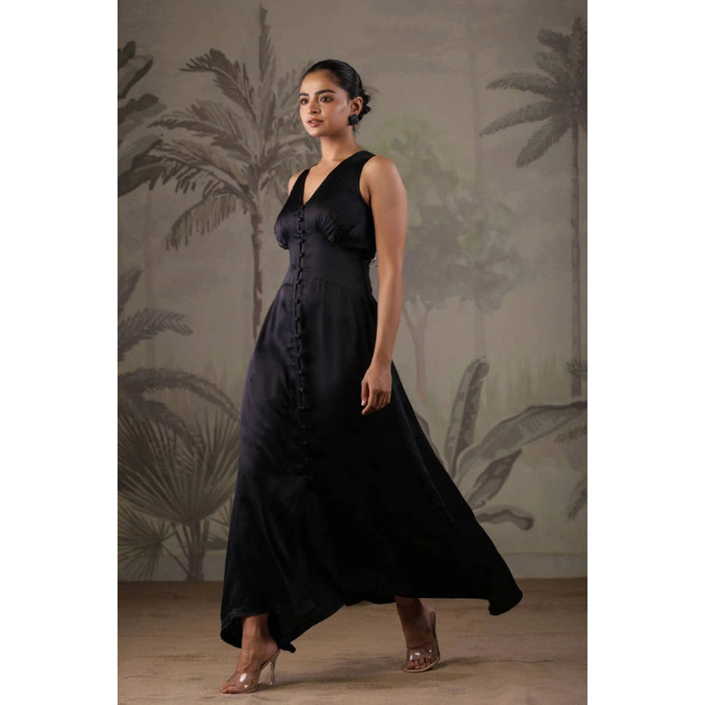 Geroo Jaipur Black Dress with Hand Painted Black Scarf