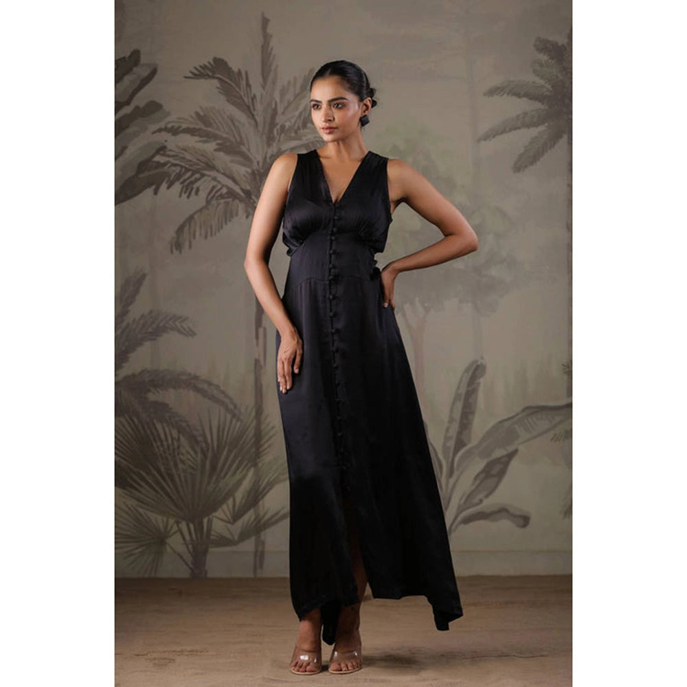 Geroo Jaipur Black Dress with Hand Painted Black Scarf