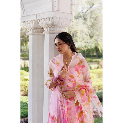 Geroo Luxe Women Pink Chiffon Lehenga with Unstitched Blouse and Dupatta