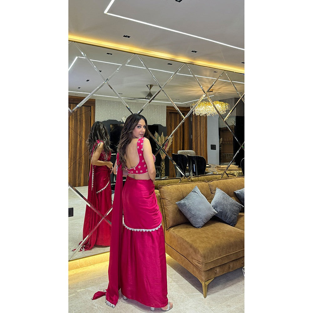 Glamique by Gungun Magenta Cut-Out Saree with Stitched Blouse