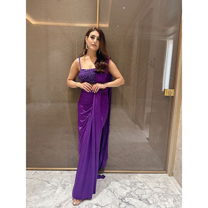Glamique by Gungun Purple Lycra Saree with Stitched Blouse
