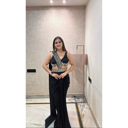 Glamique by Gungun Black Mirror Saree with Stitched Blouse