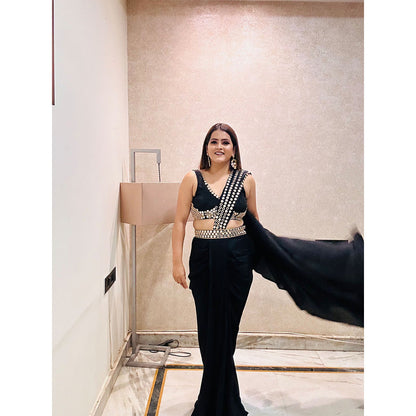 Glamique by Gungun Black Mirror Saree with Stitched Blouse