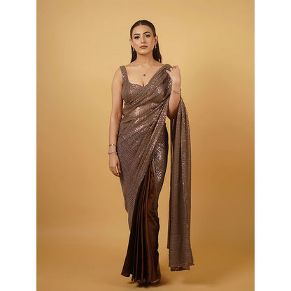 Glamique by Gungun Brown Saree with Stitched Blouse