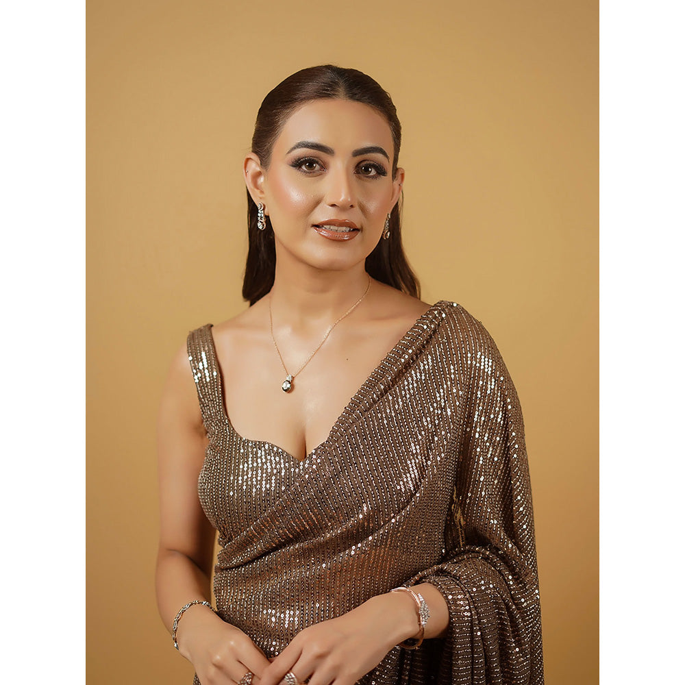 Glamique by Gungun Brown Saree with Stitched Blouse