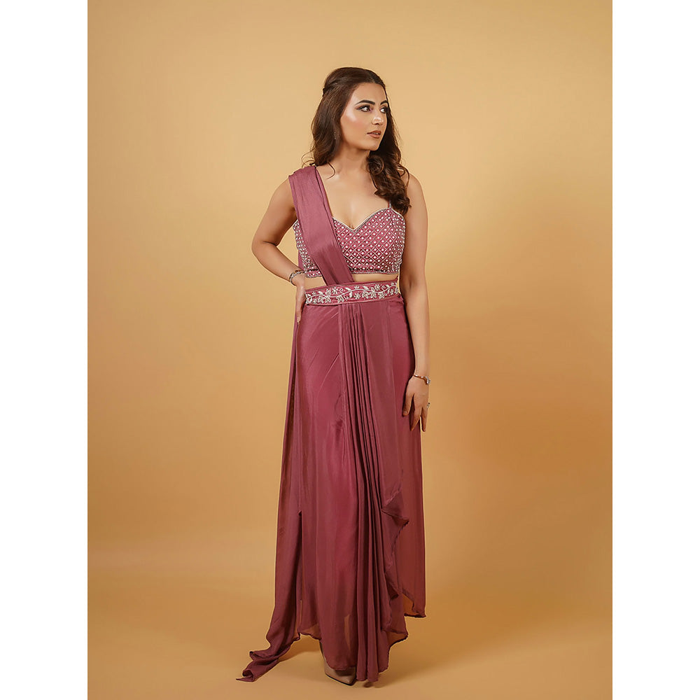 Glamique by Gungun Dust Pink Saree with Stitched Blouse