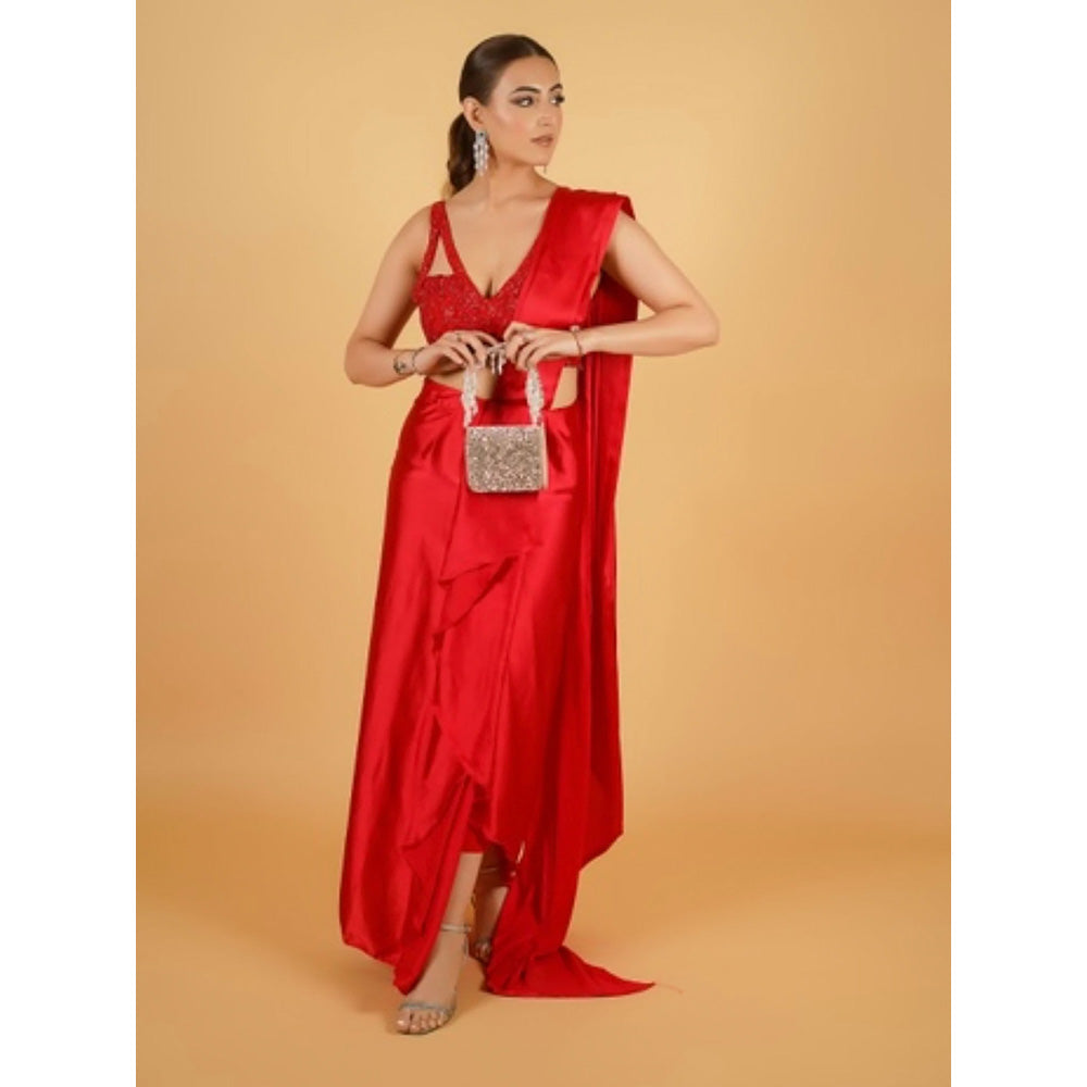 Glamique by Gungun Red Saree with Stitched Blouse