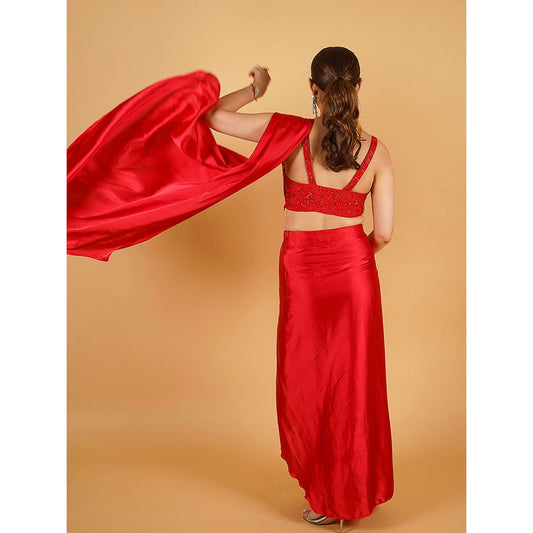 Glamique by Gungun Red Saree with Stitched Blouse
