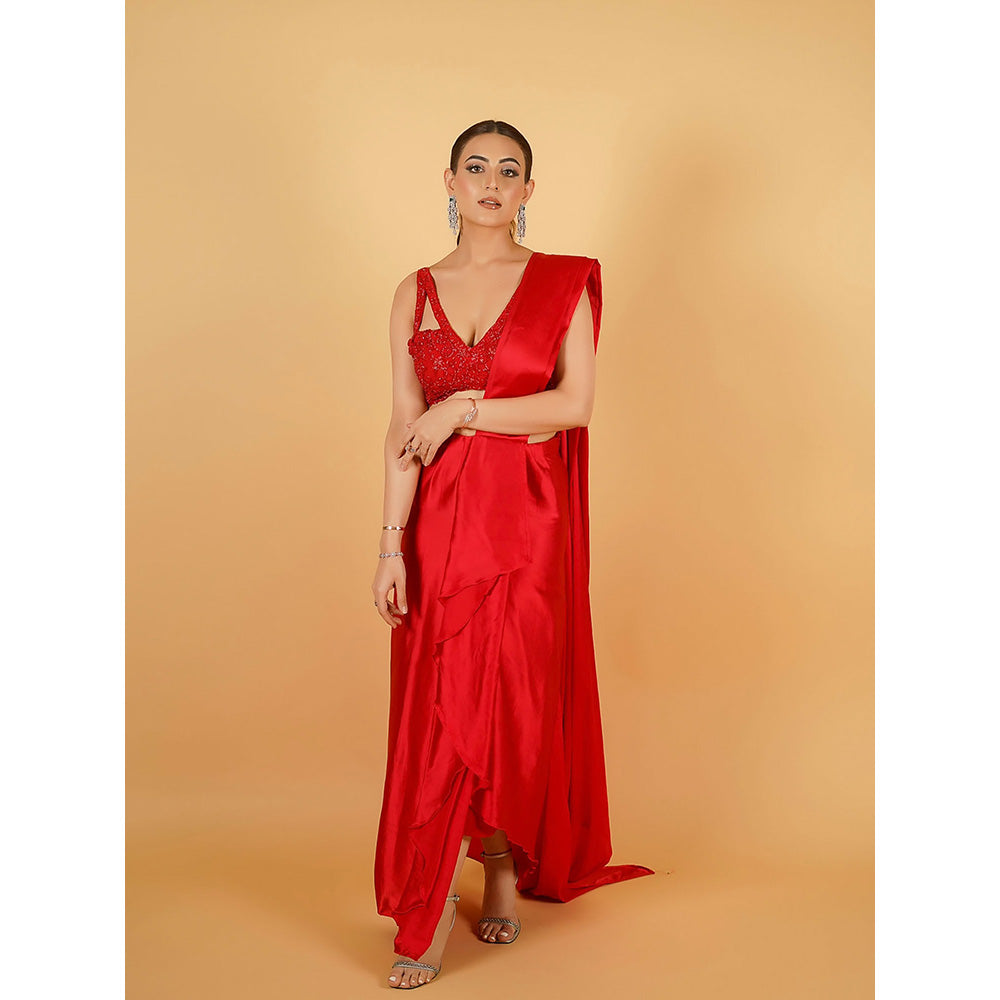 Glamique by Gungun Red Saree with Stitched Blouse