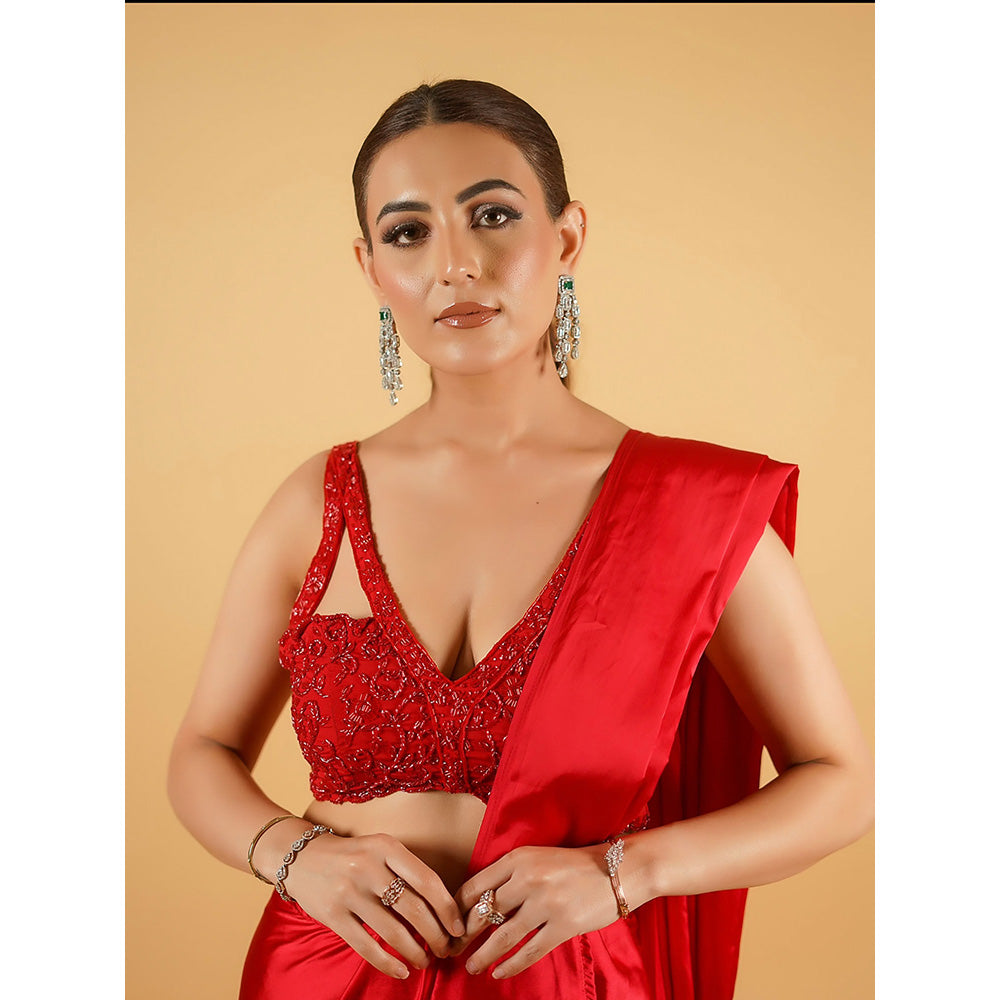 Glamique by Gungun Red Saree with Stitched Blouse