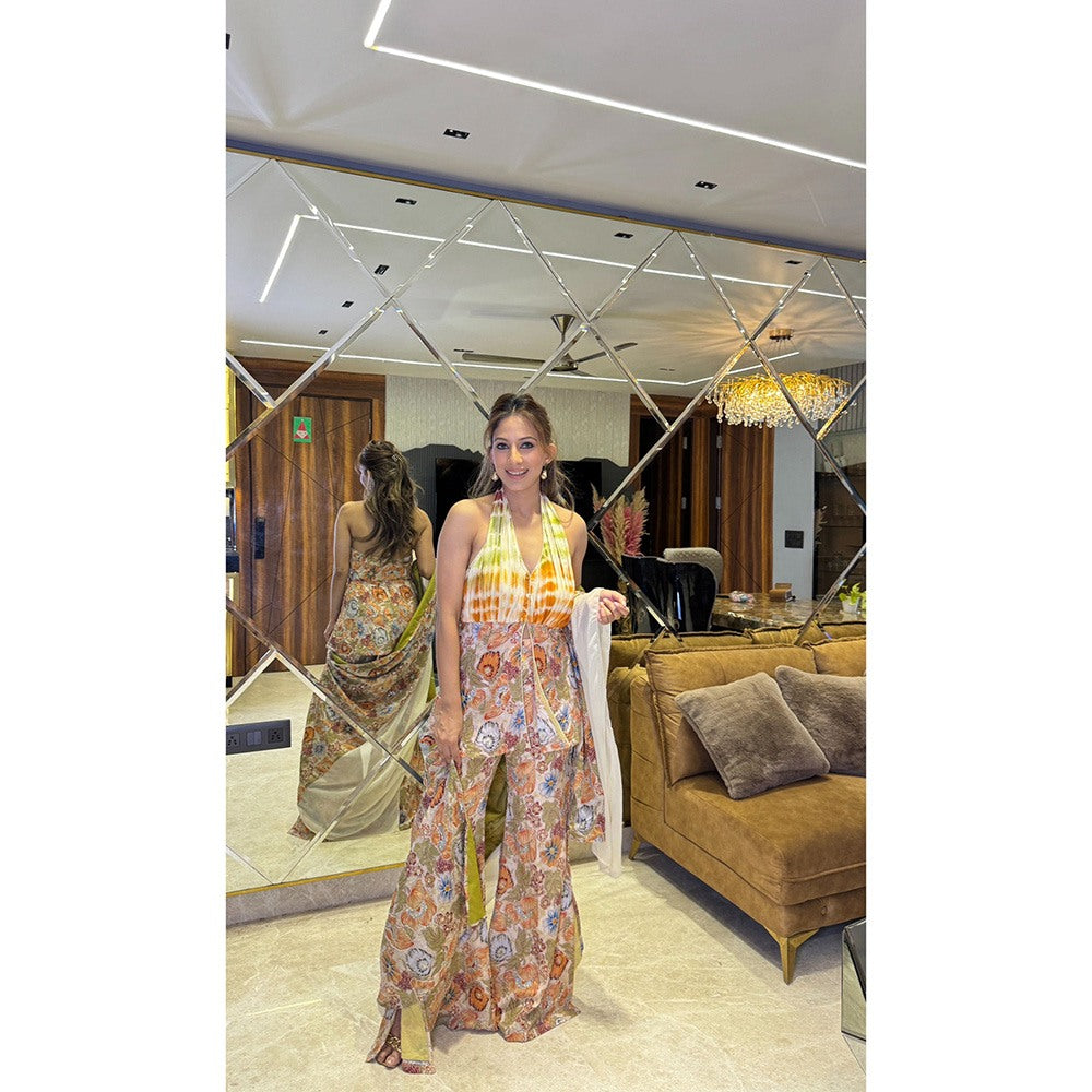 Glamique by Gungun Cream Multi-Color Halter Co-Ord (Set of 3)