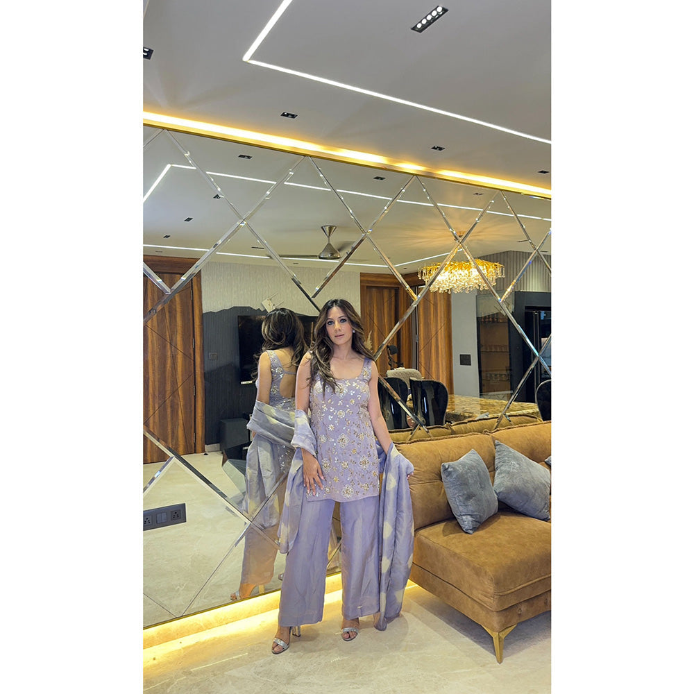 Glamique by Gungun Lilac Tissue Lavender Kurti with Pant and Dupatta (Set of 3)