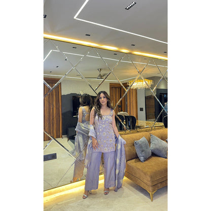 Glamique by Gungun Lilac Tissue Lavender Kurti with Pant and Dupatta (Set of 3)