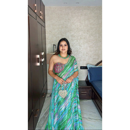 Glamique by Gungun One Shoulder Green Cape with Bustier and Pant (Set of 3)