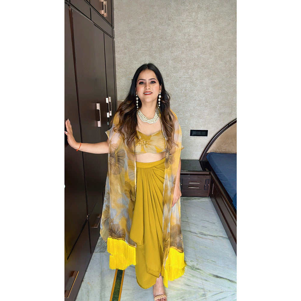 Glamique by Gungun Mustard Cape with Skirt and Blouse (Set of 3)