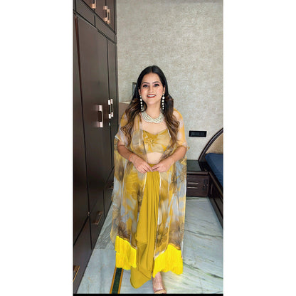 Glamique by Gungun Mustard Cape with Skirt and Blouse (Set of 3)