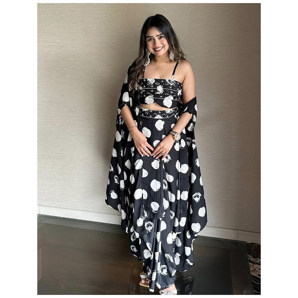 Glamique by Gungun Black Polka-Dot Cape Co-Ord (Set of 3)