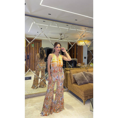 Glamique by Gungun Multi-Colour Women Halter Top with Sharara and Dupatta (Set of 3)