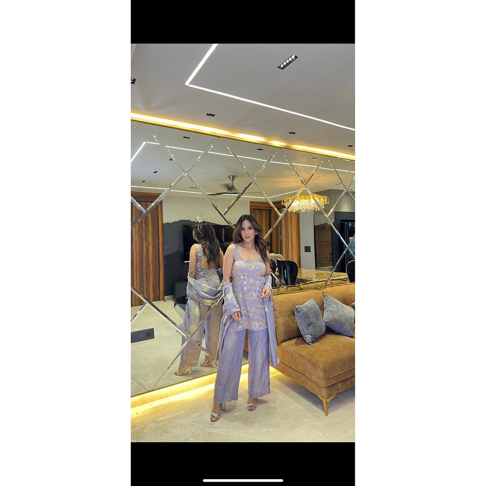 Glamique by Gungun Lavender Women Tissue Kurti with Pant and Dupatta (Set of 3)