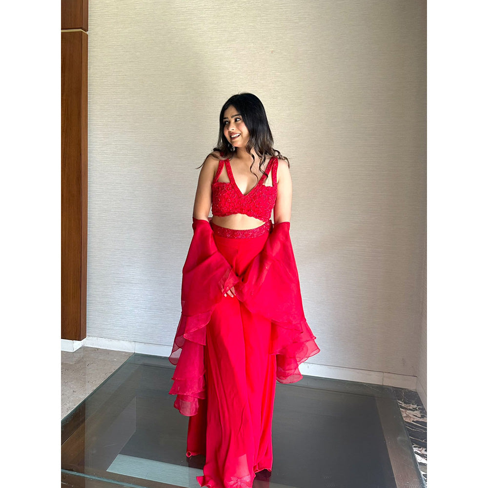 Glamique by Gungun Women Red Blouse with Palazzo and Dupatta (Set of 3)