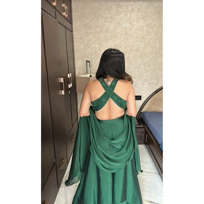 Glamique by Gungun Women Green Blouse with Palazzo and Dupatta (Set of 3)