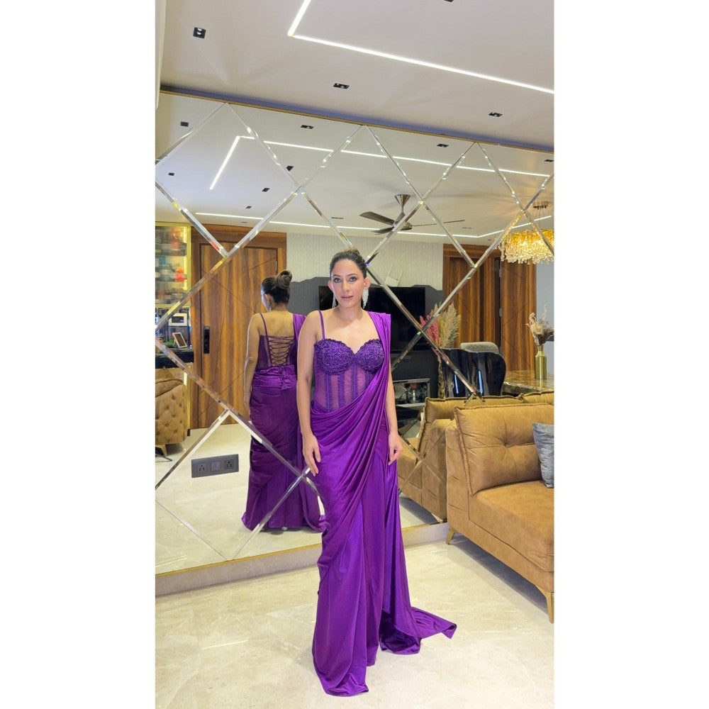 Glamique by Gungun Purple Pre-Draped Saree with Stitched Blouse
