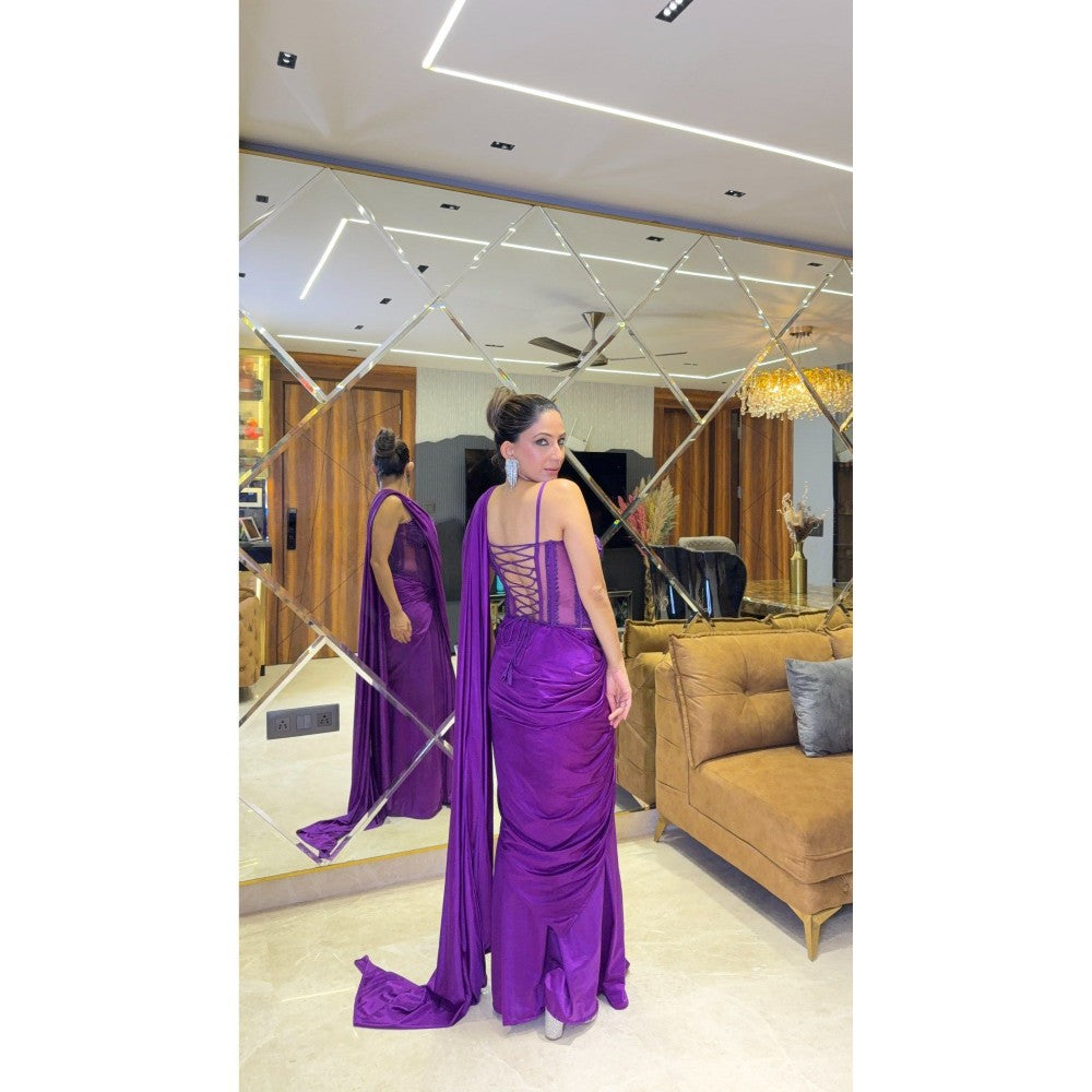 Glamique by Gungun Purple Pre-Draped Saree with Stitched Blouse