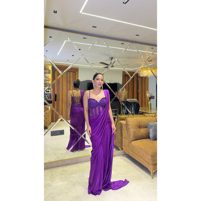 Glamique by Gungun Purple Pre-Draped Saree with Stitched Blouse
