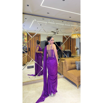 Glamique by Gungun Purple Pre-Draped Saree with Stitched Blouse
