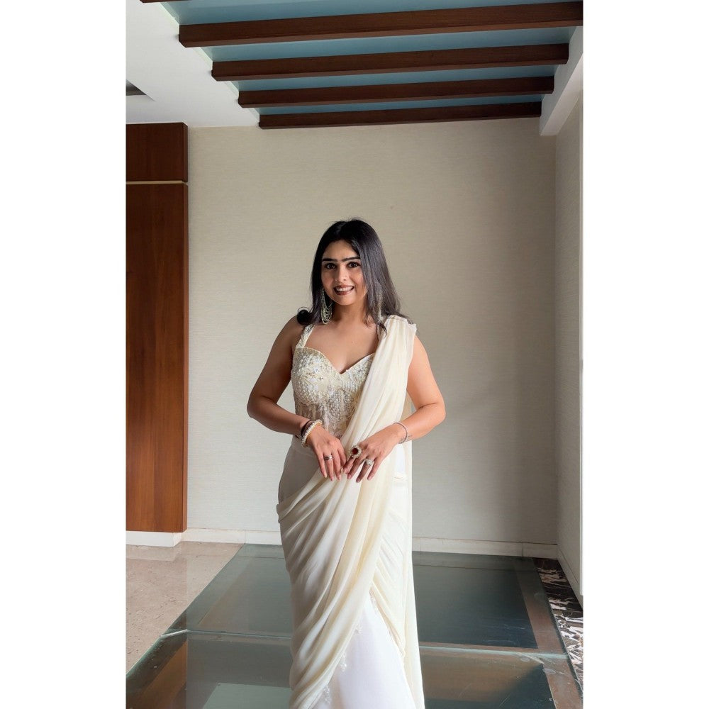 Glamique by Gungun White Pre-Draped Saree with Stitched Blouse