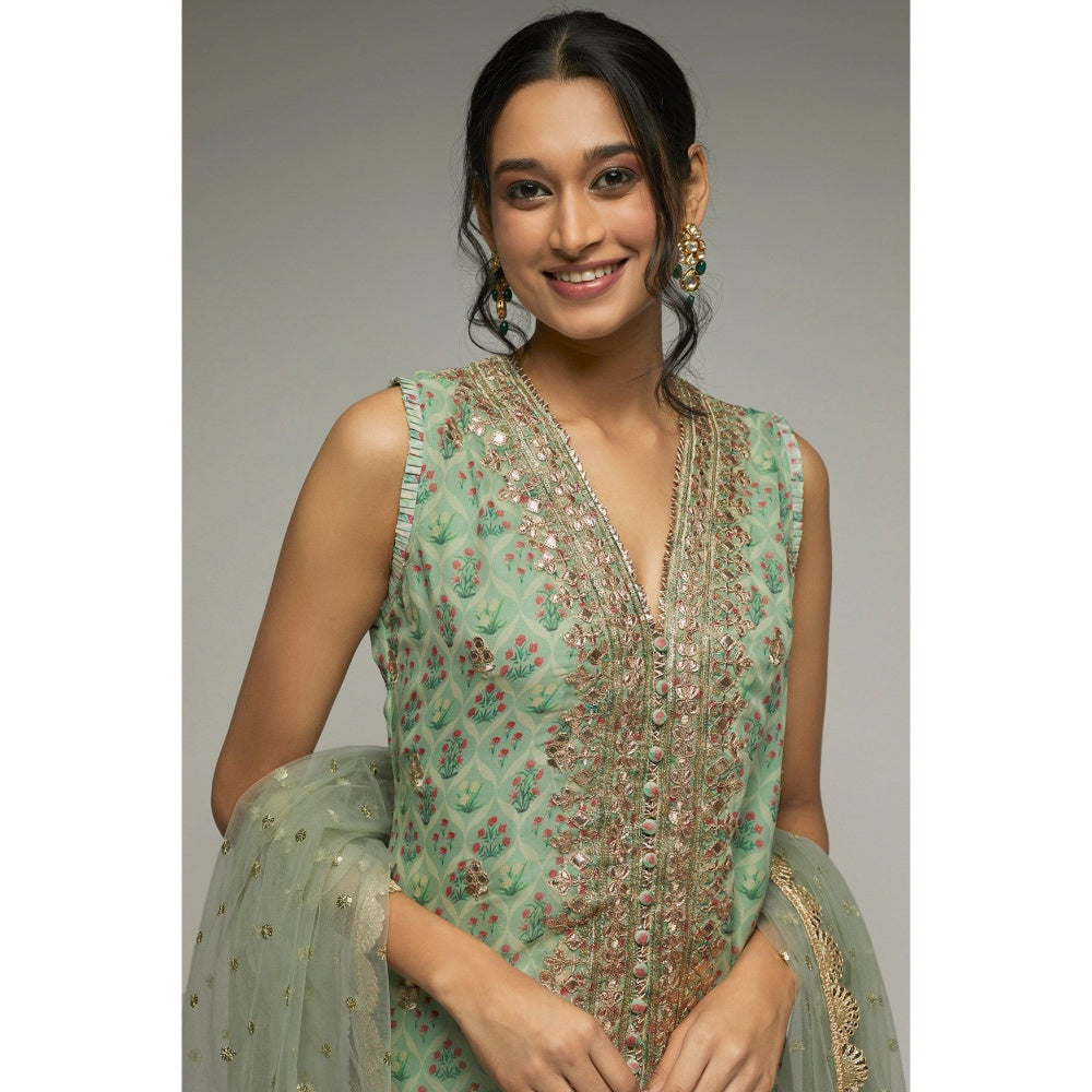 Gopi Vaid Turquoise Nusrat Sleeveless Sharara (Set of 3)