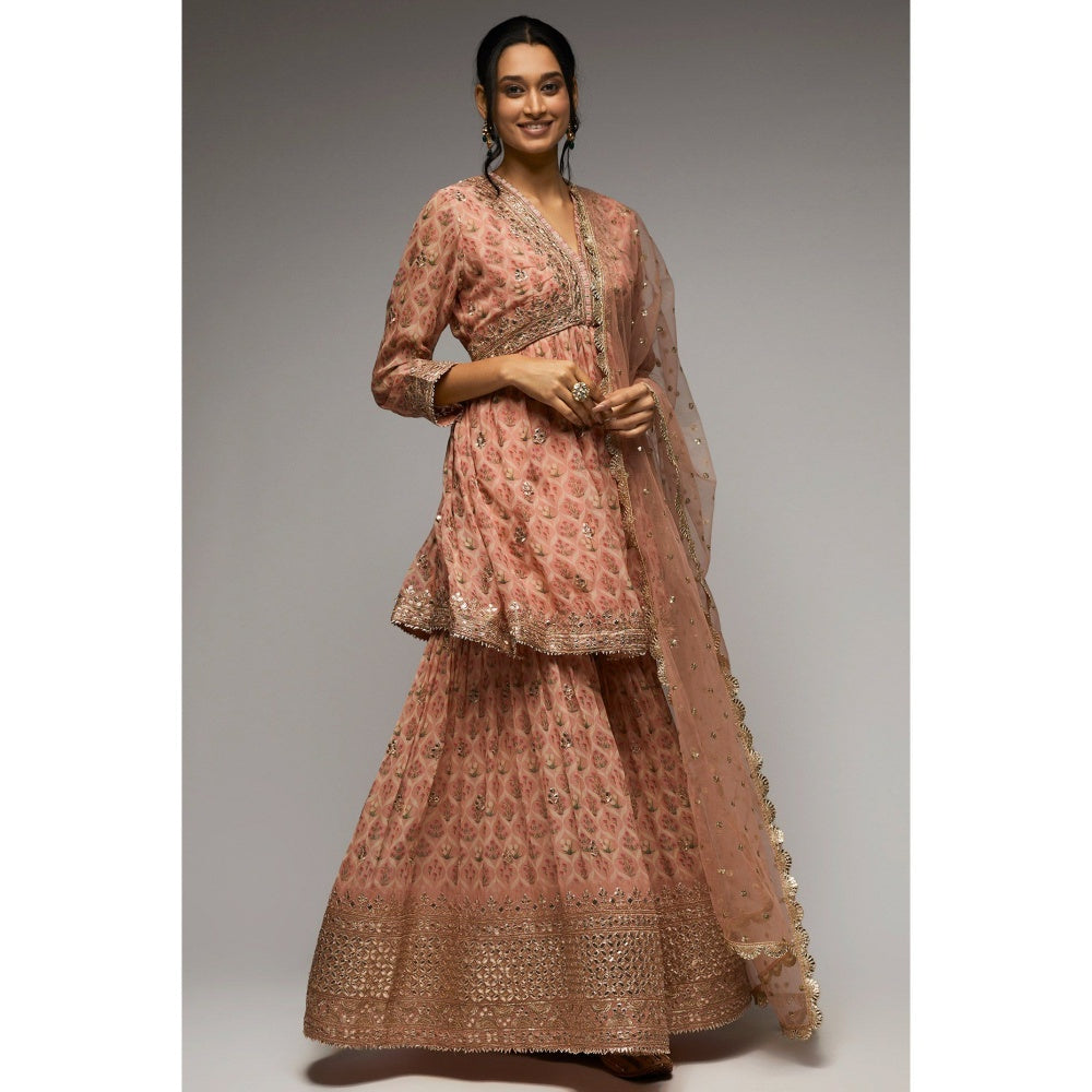 Gopi Vaid Blush Pink Nusrat Peplum Sharara (Set of 3)