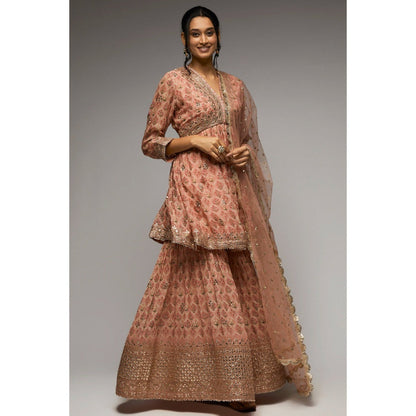 Gopi Vaid Blush Pink Nusrat Peplum Sharara (Set of 3)