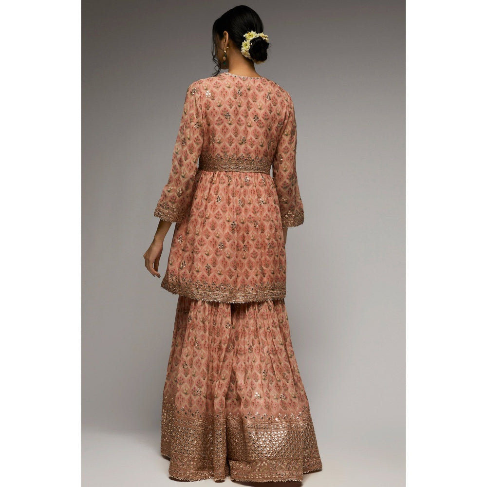 Gopi Vaid Blush Pink Nusrat Peplum Sharara (Set of 3)