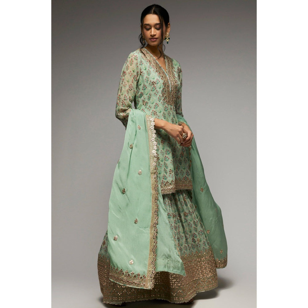 Gopi Vaid Turquoise Nusrat Sharara (Set of 3)