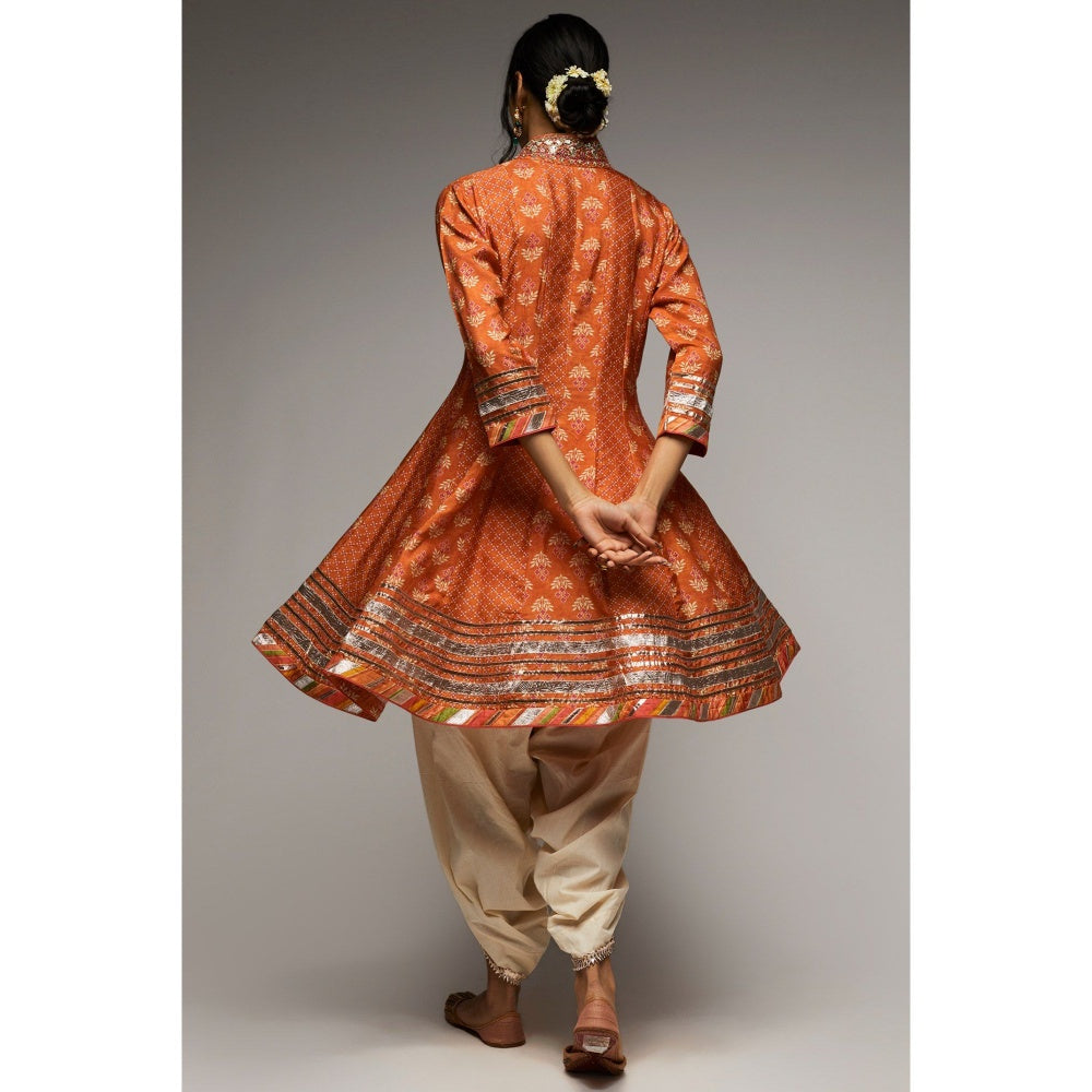 Gopi Vaid Orange Tilla Dhoti (Set of 2)