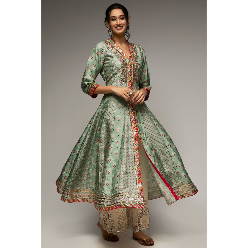 Gopi Vaid Green Tilla Fo Palazzo (Set of 2)