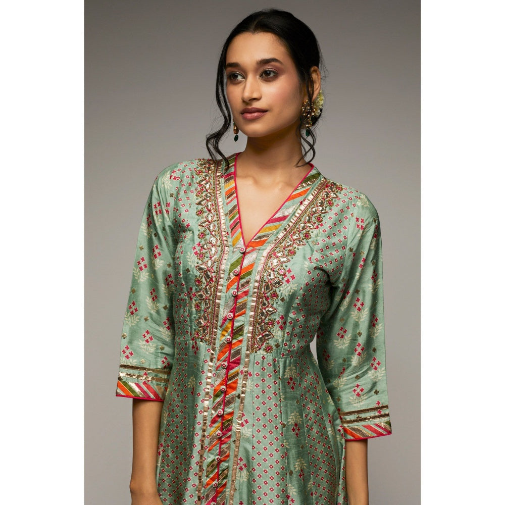 Gopi Vaid Green Tilla Fo Palazzo (Set of 2)