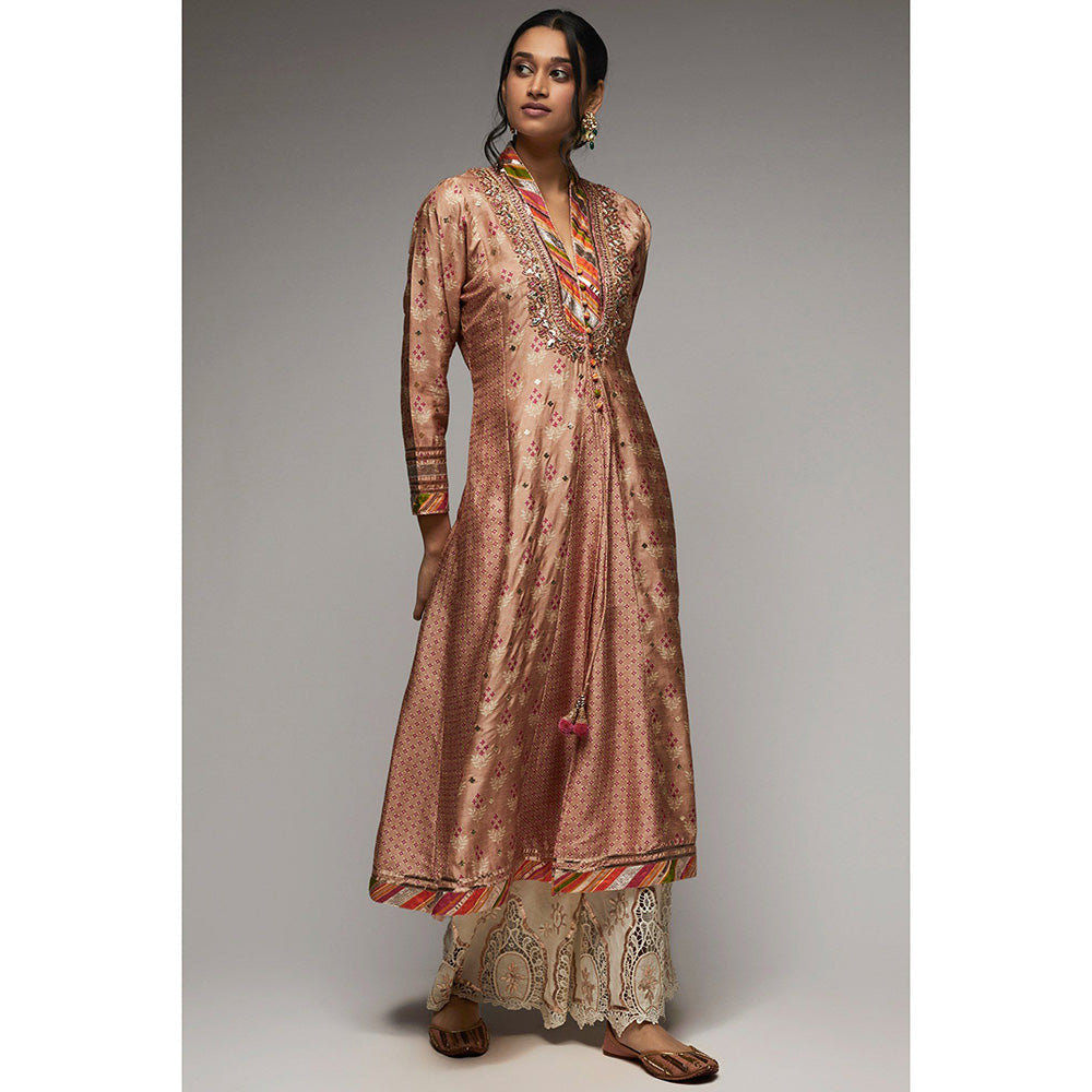 Gopi Vaid Blush Pink Tilla Jacket Tunic Tilla Fo Palazzo (Set of 2)