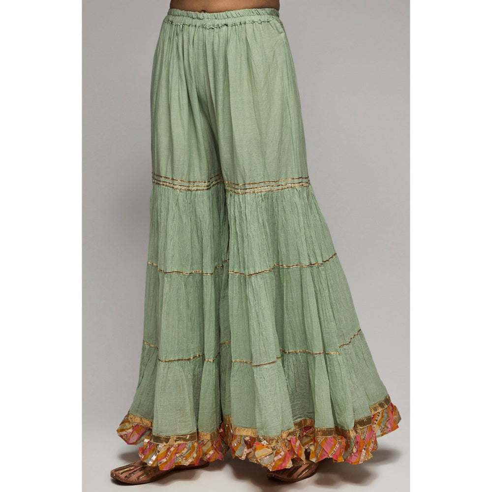 Gopi Vaid Green Rashida Short Sharara (Set of 3)