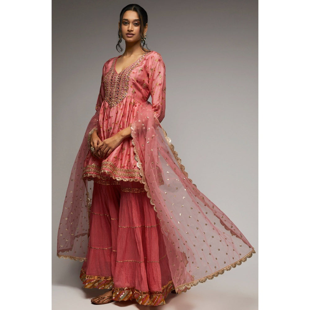 Gopi Vaid Pink Rashida Short Sharara (Set of 3)