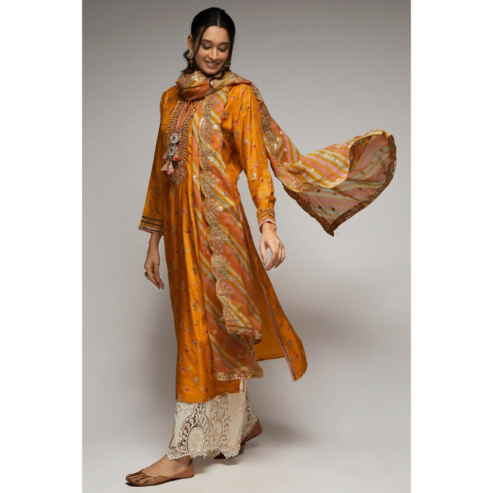 Gopi Vaid Orange Rashida Tunic Palazzo with Dupatta (Set of 3)