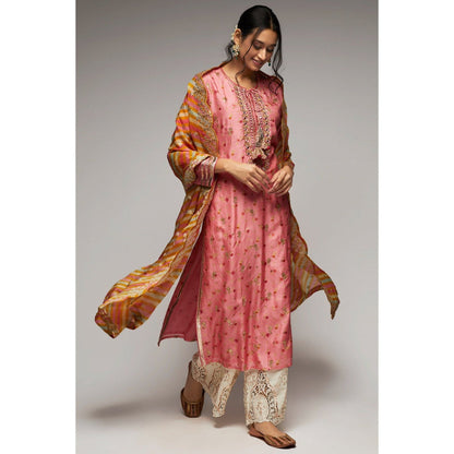 Gopi Vaid Pink Rashida Tunic Palazzo with Dupatta (Set of 3)